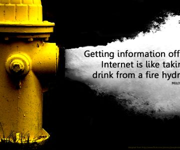 Bild eine Hydranten mit dem Schriftzug "Getting information off the internet is like taking a drink from a fire hydrant." als Teaserbild eines digiLL-Lernmoduls zum Thema Informationskompetenz